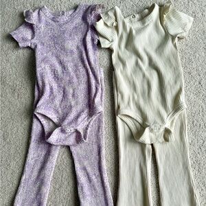 Joe Fresh Lavender and Cream Ribbed One-Piece Set with Ruffle Sleeves